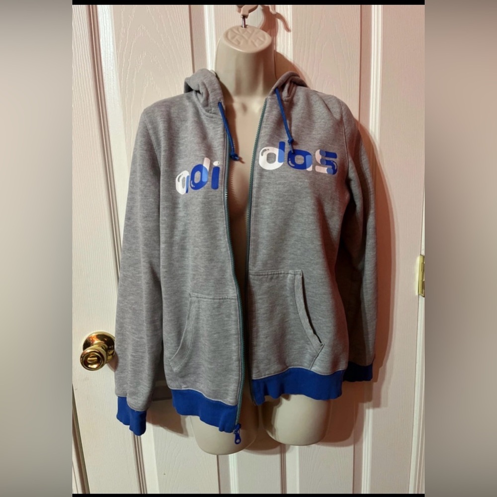 Adidas Gray Zip-Up Sweater with Blue Details